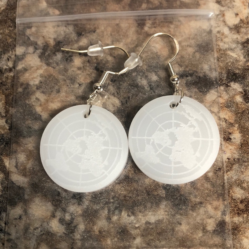 .925 Flat Earth Acrylic Earrings -White/Silver